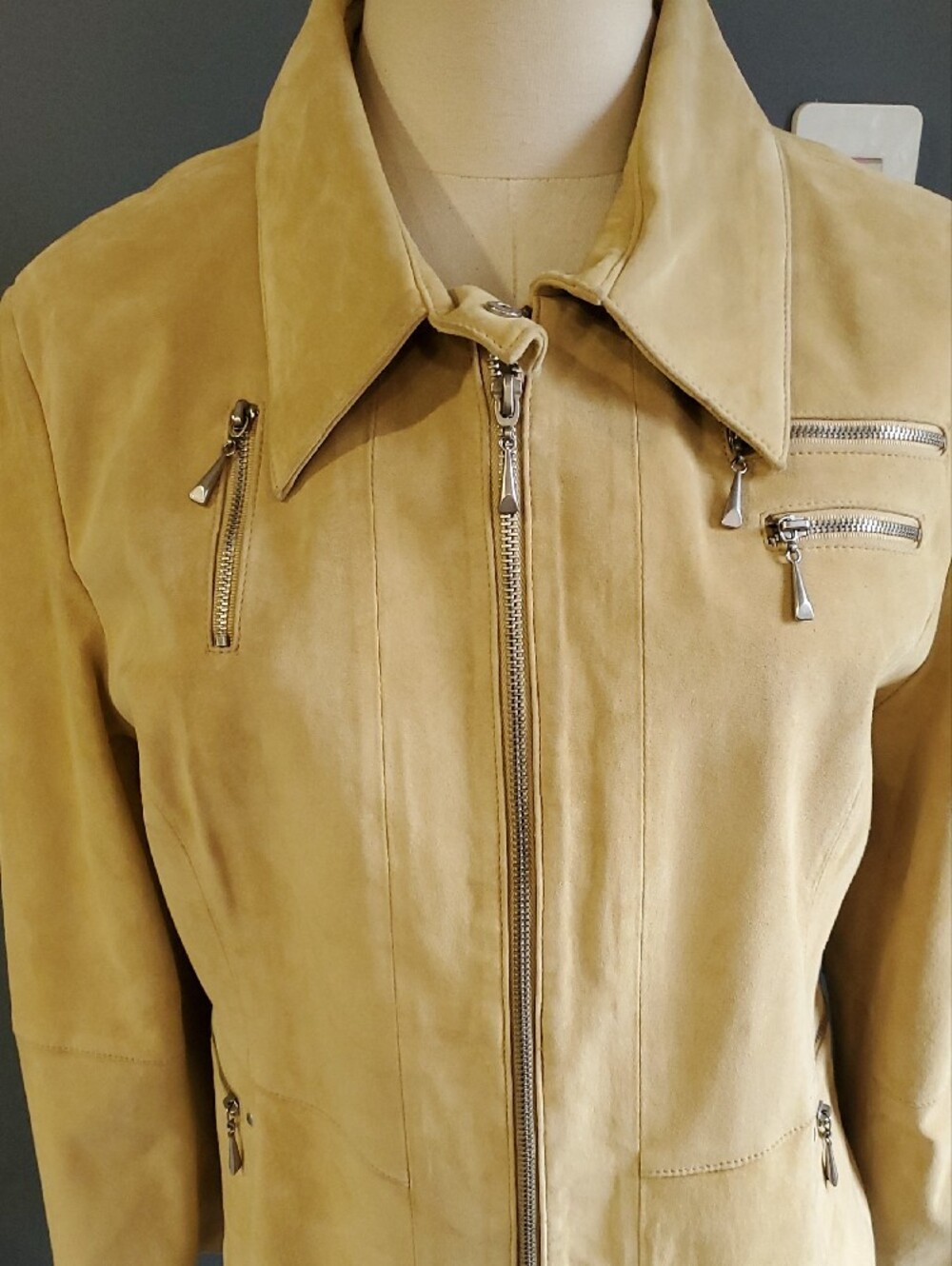 Women’s Tan Suede Moto  Zip-Front Leather Jacket - Picture 6 of 17